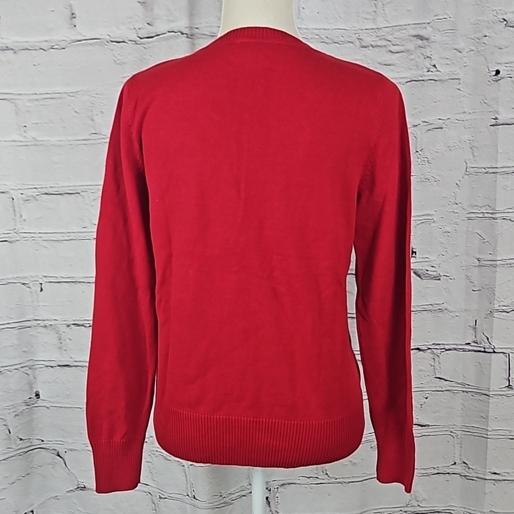 St John Bay Argyle V Neck Sweater Red Grey White Med NWT Cotton - Picture 4 of 11